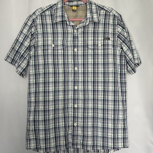 Eddie Bauer Travex Men's Medium Wicking Hiking Shirt Plaid Blue Nylon + Poly‎ - Picture 1 of 6